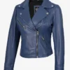 Ninfa Fashion Biker Blue Leather Jacket