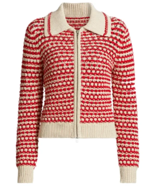 Ella Bright TV-Series Off Campus 2025 Hannah Wells Red and Beige Knit Jacket