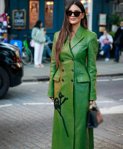 LFW Erdem Show Olivia Munn 2025 Green Long Coat