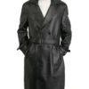 Order Double Breasted Belted Black Leather Trench Unisex Coat