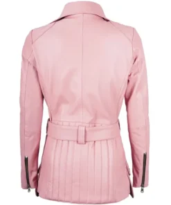 Order Women Asymmetrical Belted Pink Leather Unisex Jacket