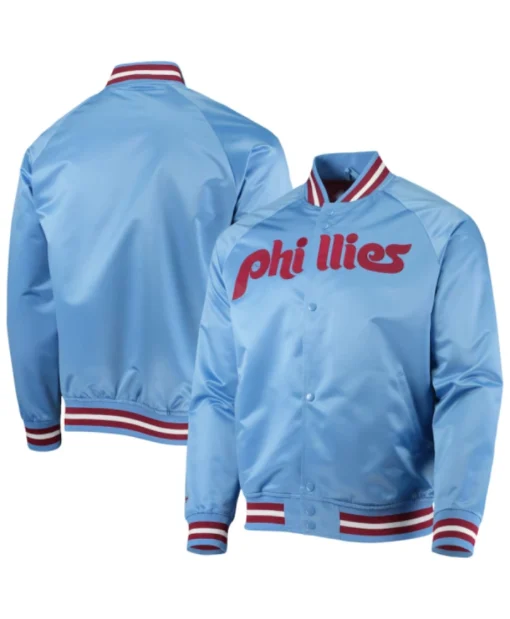 Mitchell & Ness Philadelphia Phillies Cooperstown Satin Raglan Full-Snap Blue Varsity Jacket