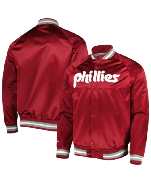 Mitchell & Ness Philadelphia Phillies Cooperstown Satin Raglan Full-Snap Red Varsity Jacket