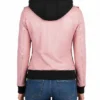 Pink Bomber Leather Jacket With Removable Hood For Womens