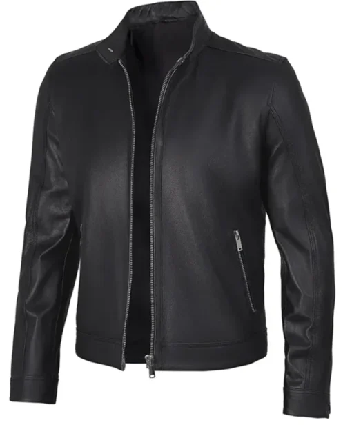 Premium Cafe Racer Black Leather Jacket