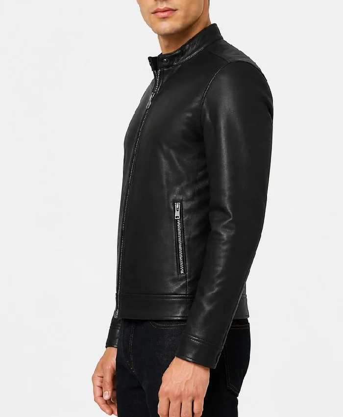 Premium Cafe Racer Black Leather Jacket For Mens