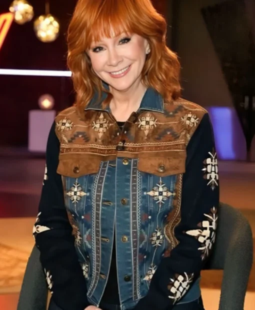The Voice S26 Reba Embroidered Suede Denim Jacket
