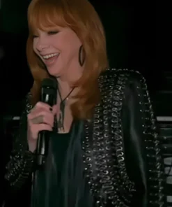 Shop Reba McEntire The Voice S28 Black Fringed Leather Jacket