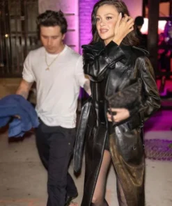 New York Fashion Week Winter Nicola Peltz Black Leather Trench Coat