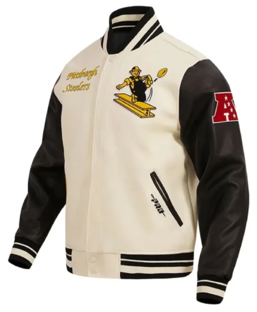 Shop Pittsburgh Steelers Retro Classic Varsity Cream and Black Jacket on Sale