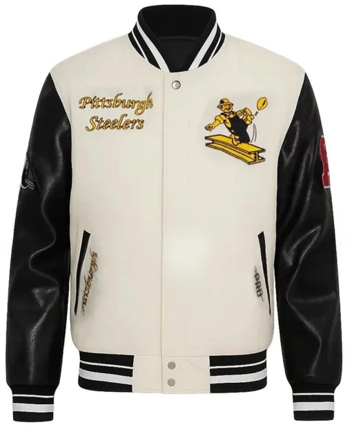 Pittsburgh Steelers Retro Classic Varsity Cream and Black Jacket