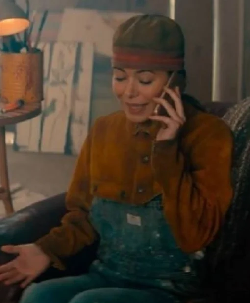 Miranda Cosgrove Film The Wrong Paris 2025 Dawn Suede Cropped Jacket In Brown Buy Now