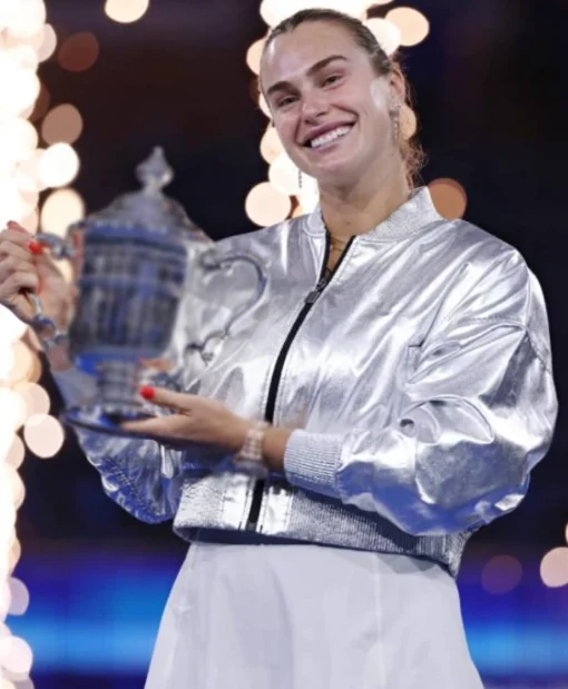 Aryna Sabalenka 2025 US Open Silver Crop Bomber Jacket