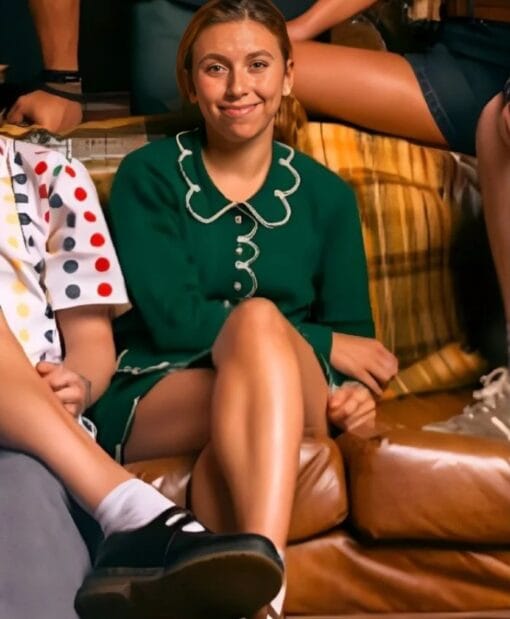 The Runarounds 2025 Kelley Pereira Scalloped Trim Green Cardigan