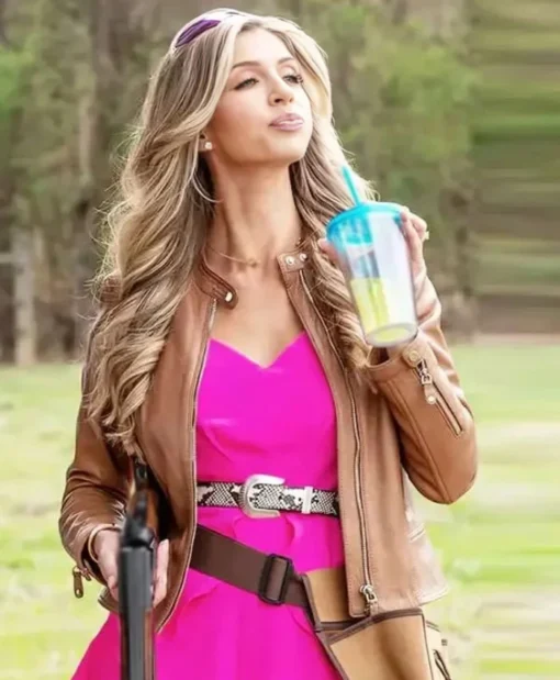 Taylor The Hunting Wives Alexandria DeBerry Brown Leather Jacket