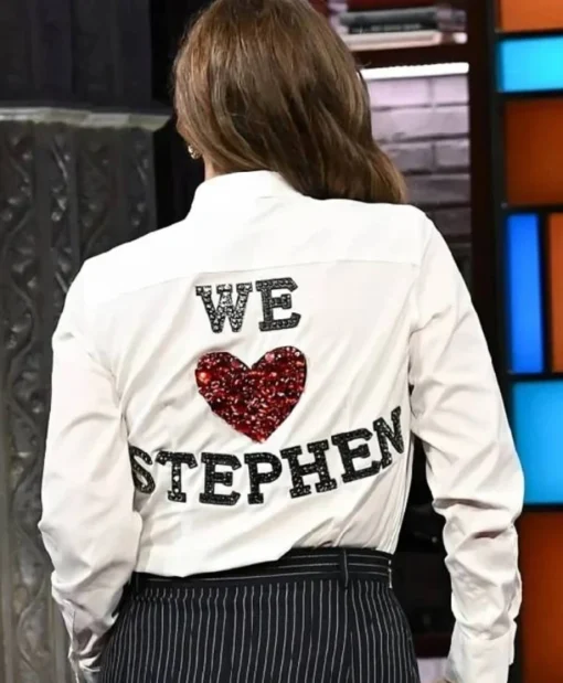 The Late Show 2025 Drew Barrymore We Love Stephen White Shirt