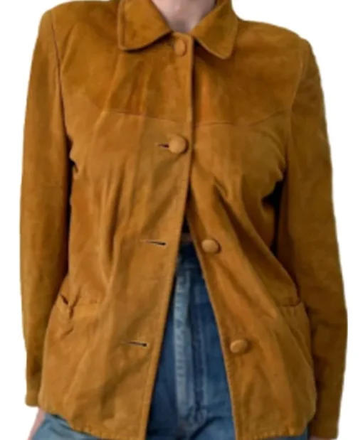 Joanne Whalley The Rumour 2025 Bea Brown Suede Leather Jacket