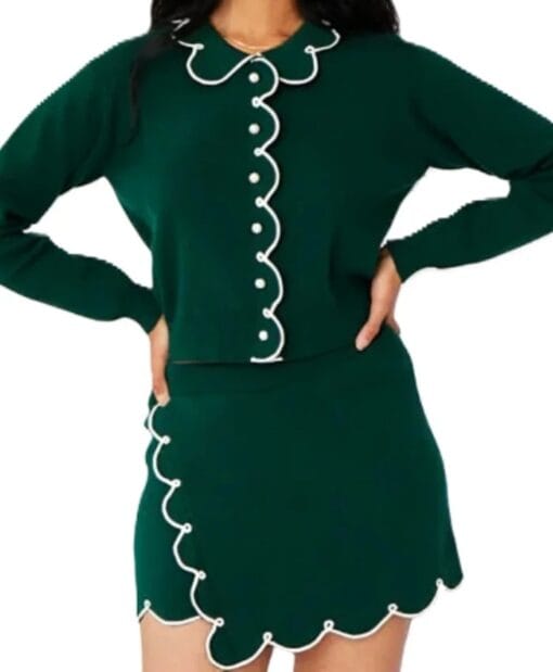 TV-Series The Runarounds 2025 Amanda Scalloped Trim Green Cardigan