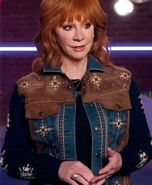 Reba McEntire The Voice S26 Embroidered Suede Denim Jacket For Women