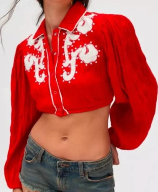 Shop The Wrong Paris 2025 Christin Park Red Cropped Western Shirt