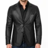 Men Two Button Leather Blazer in Black