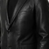Two Button Notch Lapel Black Leather Blazer For Men