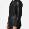 Two Button Notch Lapel Black Leather Blazer For Mens