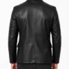 Men Two Button Notch Lapel Leather Black Blazer