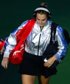 Shop US Open 2025 Aryna Sabalenka Silver Crop Jacket
