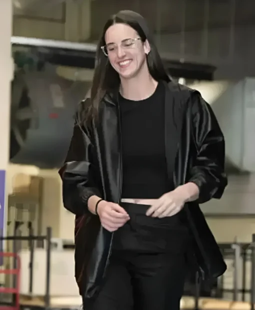 Buy Now Caitlin Clark WNBA Playoffs Semifinal 2025 Black Leather Jacket