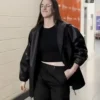 WNBA Playoffs Semifinal 2025 Caitlin Clark Black Leather Jacket