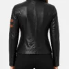 Women Fashion Black Biker Leather Jacket With Cognac Stripes