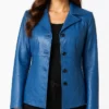 Women Katie 3-4 Length Car Blue Leather Coat
