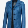 Women Katie 3 4 Length Car Blue Leather Coat
