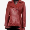 Women Peplum Red Leather Jacket