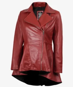 Women Peplum Red Leather Jacket