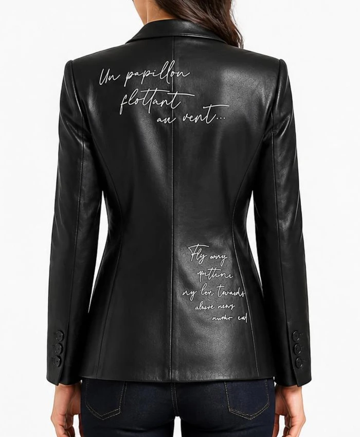 Womens Black Love Letter Feather Sleeves Blazer