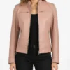 Womens Cafe Racer Style Light Pink Biker Leather Jacket