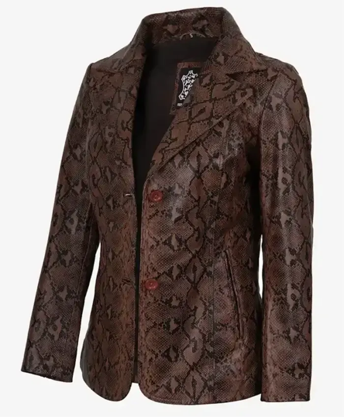 Womens Cognac Kathryn Snake Pattern Leather Blazer