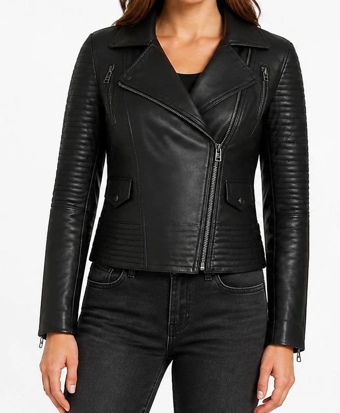 Womens Fashion Black Leather Biker Jacket
