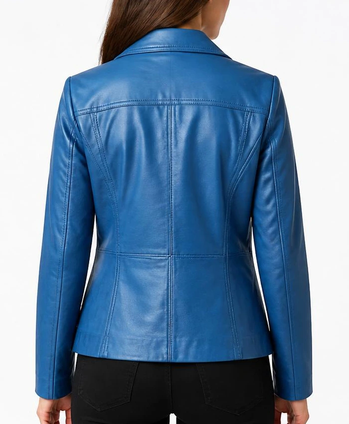 Womens Katie 3-4 Length Car Blue Leather Coat