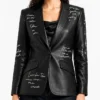 Womens Love Letter Feather Sleeves Black Blazer