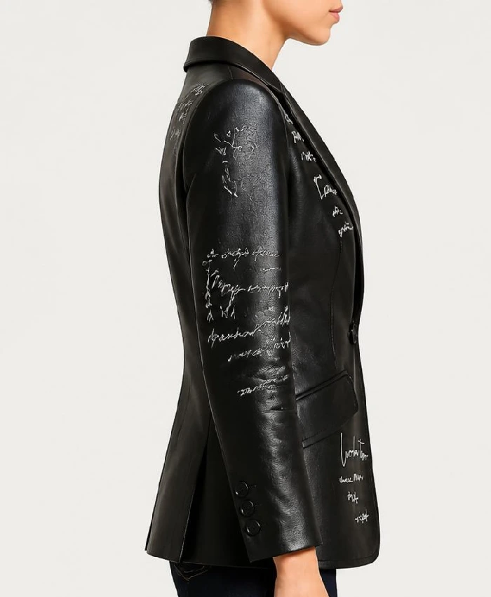 Womens Love Letter Feather Sleeves Black Blazer Side