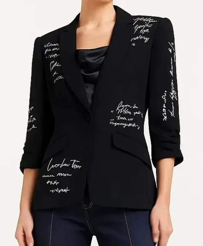 Womens Love Letter Feather Sleeves Blazer - Front