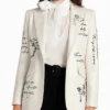 Womens Love Letter Feather Sleeves White Blazer