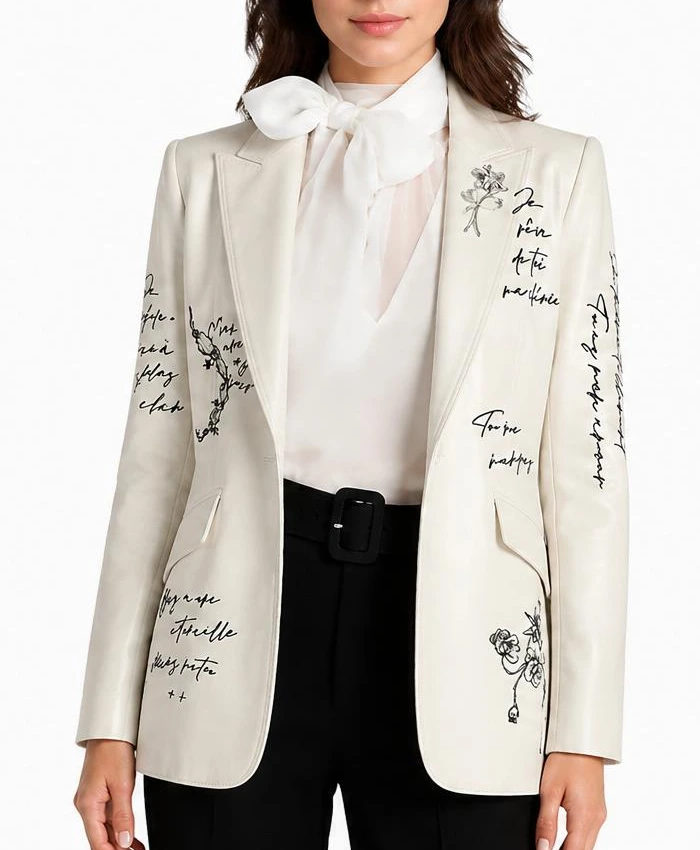 Womens Love Letter Feather Sleeves White Blazer