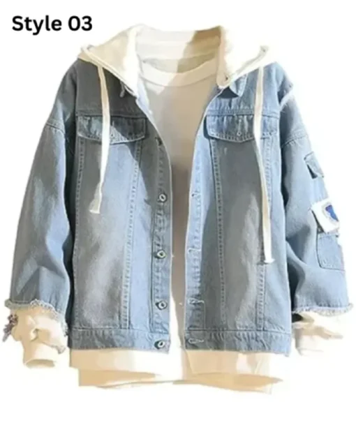 Shop Xxxtentacion Blue and Beige Denim Jacket