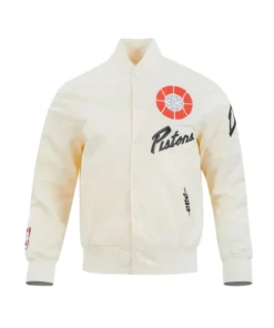 City Edition 202425 Detroit Pistons Chenille Cream Varsity Jacket