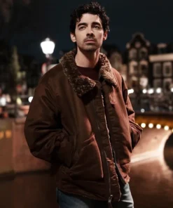 Joe Jonas A Very Jonas Christmas Movie Shearling Brown Jacket in Sale