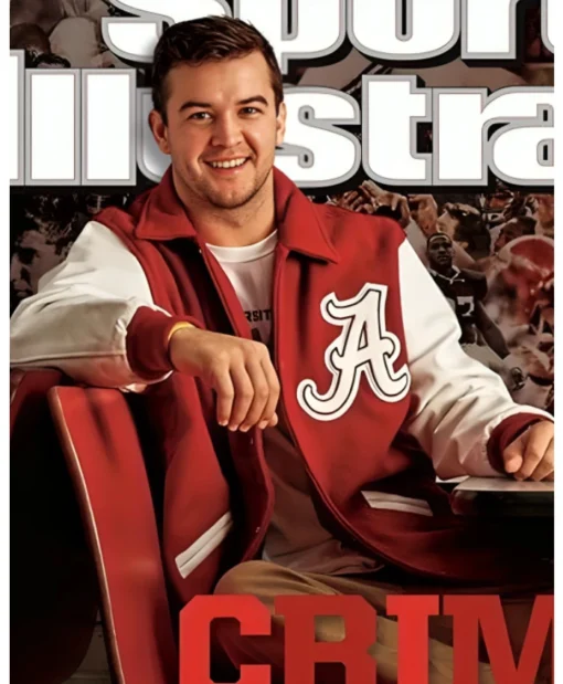Alabama Crimson Tide Red and White Full-Snap Wool/Leather Varsity Jacket